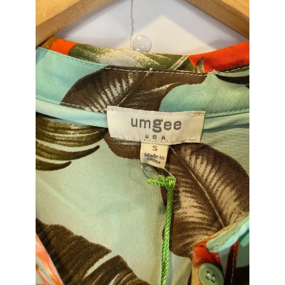 Umgee Women's Teal Mint Cheetah Palm Tropical Floral Top Blouse Size Small New - Picture 4 of 6